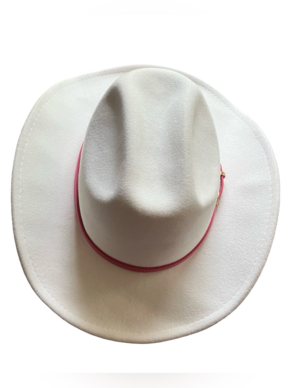 White Felt Cowboy Hat Pink Belt Buckle Rodeo Western Cap Brim Horses Costume - Picture 3 of 12